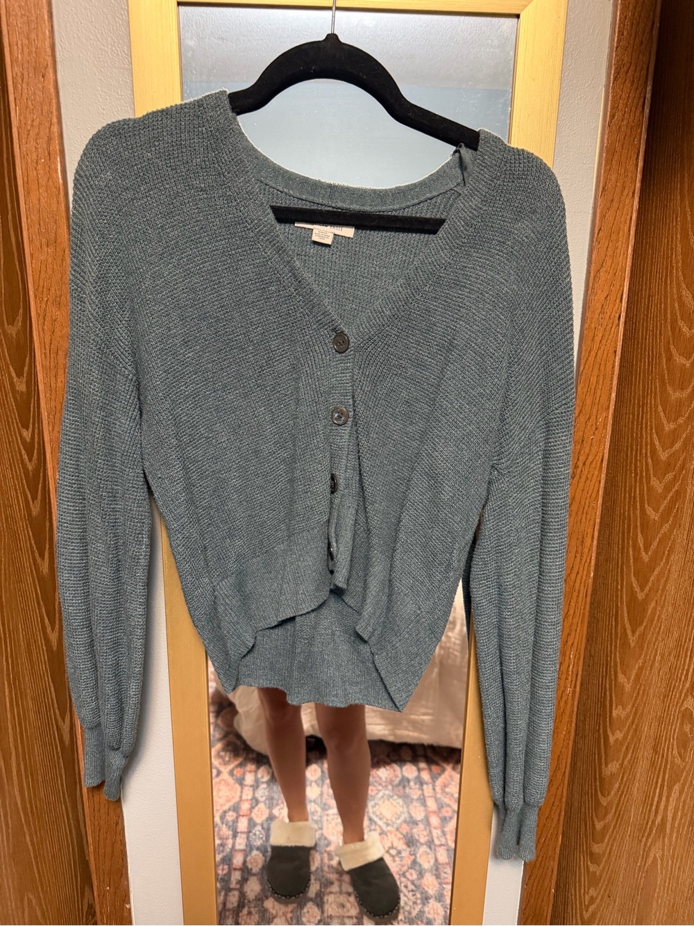 American Eagle Outfitters Teal Knit Button-Front Cardigan